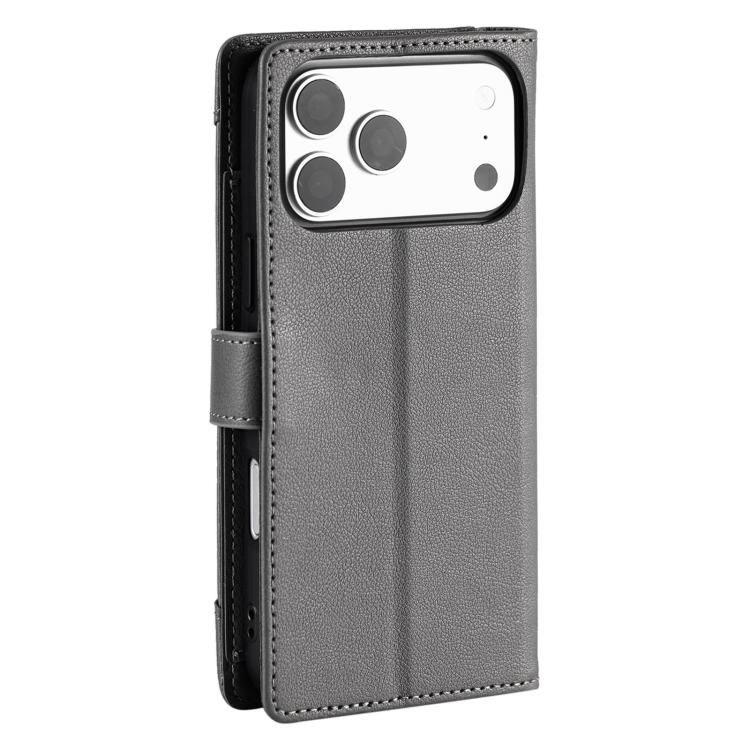 For iPhone 17 Pro Max Litchi Texture Zipper Wallet Buckle Vegan Leather Phone Case with Wrist Strap