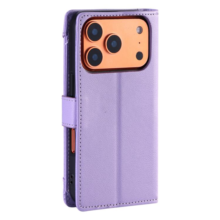 For iPhone 17 Pro Litchi Texture Zipper Wallet Buckle Vegan Leather Phone Case with Wrist Strap