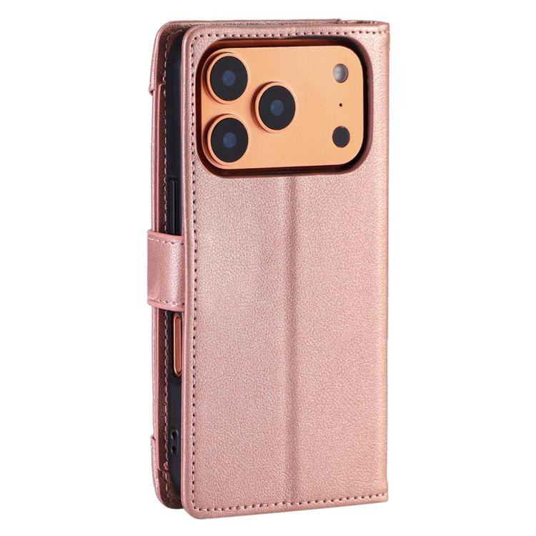 For iPhone 17 Pro Litchi Texture Zipper Wallet Buckle Vegan Leather Phone Case with Wrist Strap