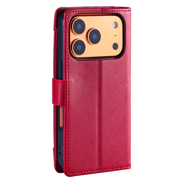 For iPhone 17 Pro Litchi Texture Zipper Wallet Buckle Vegan Leather Phone Case with Wrist Strap