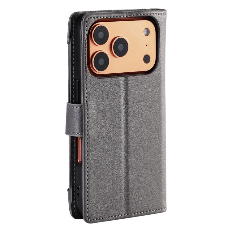 For iPhone 17 Pro Litchi Texture Zipper Wallet Buckle Vegan Leather Phone Case with Wrist Strap