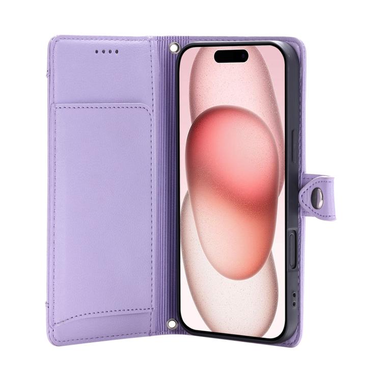 For iPhone 17 Litchi Texture Zipper Wallet Buckle Vegan Leather Phone Case with Wrist Strap
