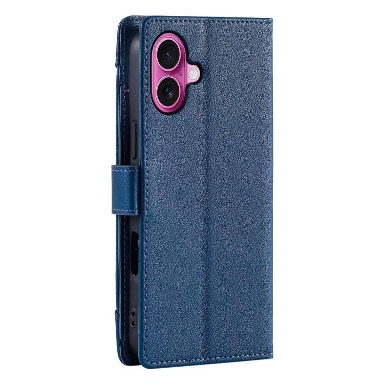 For iPhone 17 Litchi Texture Zipper Wallet Buckle Vegan Leather Phone Case with Wrist Strap