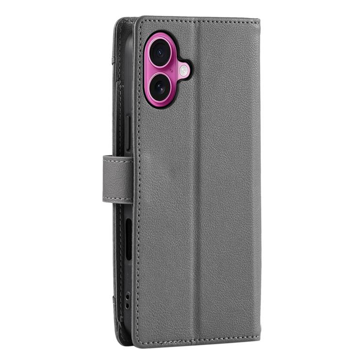 For iPhone 17 Litchi Texture Zipper Wallet Buckle Vegan Leather Phone Case with Wrist Strap