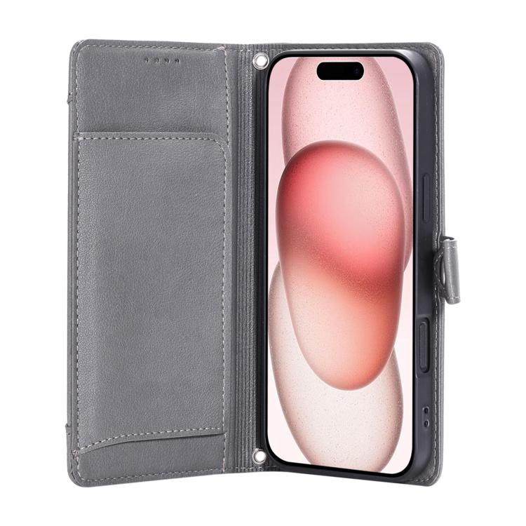 For iPhone 17 Litchi Texture Zipper Wallet Buckle Vegan Leather Phone Case with Wrist Strap