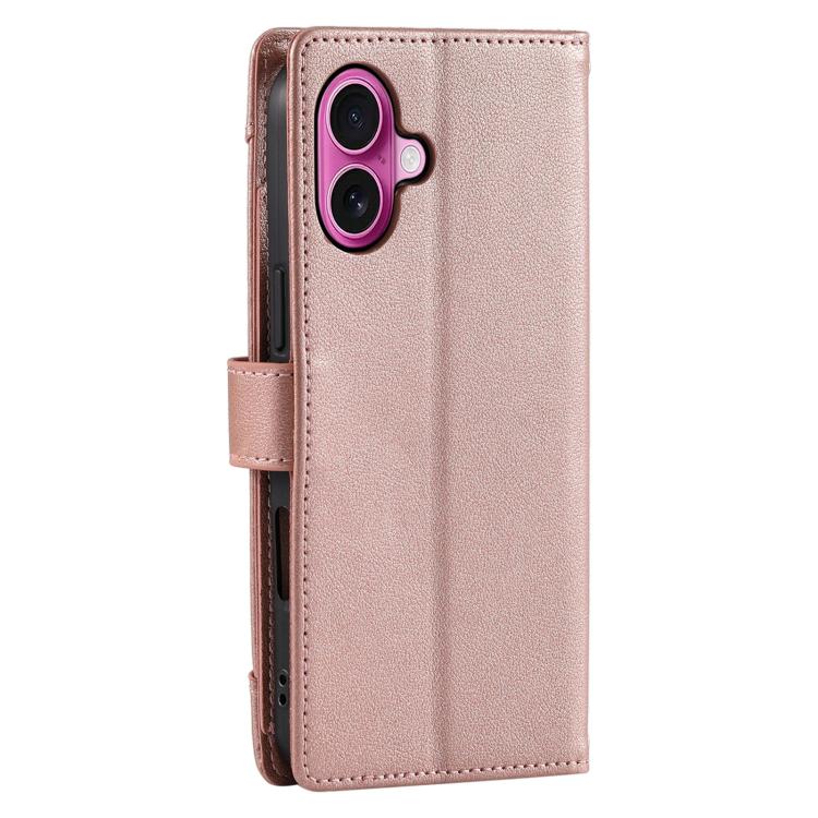 For iPhone 16 Plus Litchi Texture Zipper Wallet Buckle Vegan Leather Phone Case with Wrist Strap