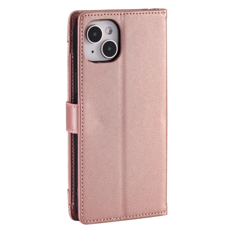 For iPhone 15 Litchi Texture Zipper Wallet Buckle Vegan Leather Phone Case with Wrist Strap