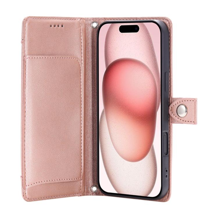 For iPhone 13 Pro Litchi Texture Zipper Wallet Buckle Vegan Leather Phone Case with Wrist Strap