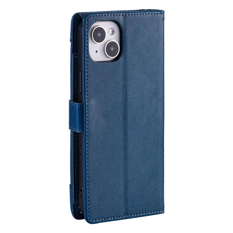 For iPhone 13 Litchi Texture Zipper Wallet Buckle Vegan Leather Phone Case with Wrist Strap