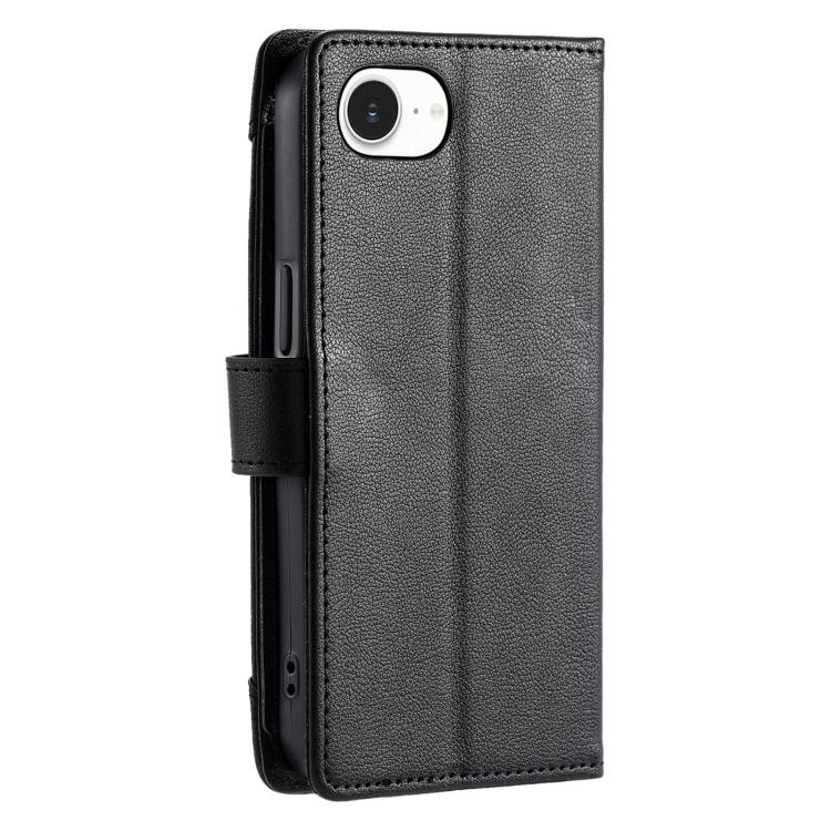 For iPhone SE 2022 / SE 2020 Litchi Texture Zipper Wallet Buckle Vegan Leather Phone Case with Wrist Strap