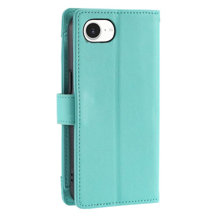 For iPhone SE 2022 / SE 2020 Litchi Texture Zipper Wallet Buckle Vegan Leather Phone Case with Wrist Strap