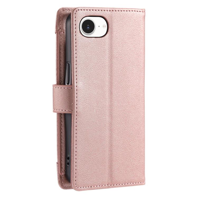 For iPhone SE 2022 / SE 2020 Litchi Texture Zipper Wallet Buckle Vegan Leather Phone Case with Wrist Strap