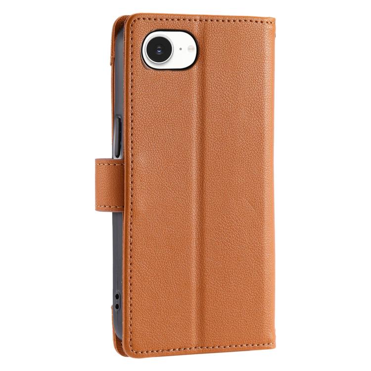 For iPhone SE 2022 / SE 2020 Litchi Texture Zipper Wallet Buckle Vegan Leather Phone Case with Wrist Strap