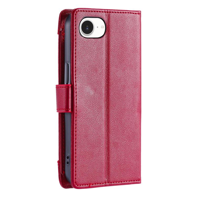 For iPhone SE 2022 / SE 2020 Litchi Texture Zipper Wallet Buckle Vegan Leather Phone Case with Wrist Strap