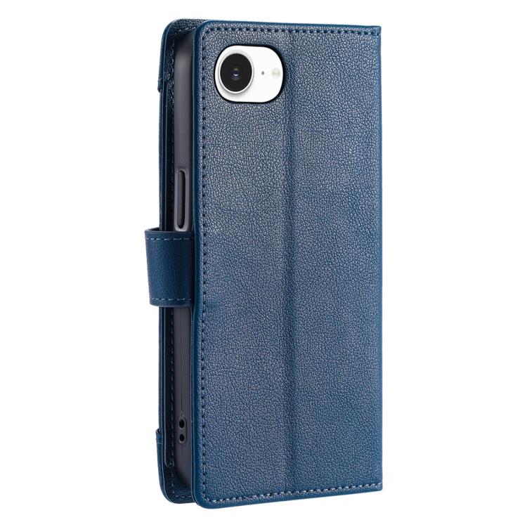 For iPhone SE 2022 / SE 2020 Litchi Texture Zipper Wallet Buckle Vegan Leather Phone Case with Wrist Strap