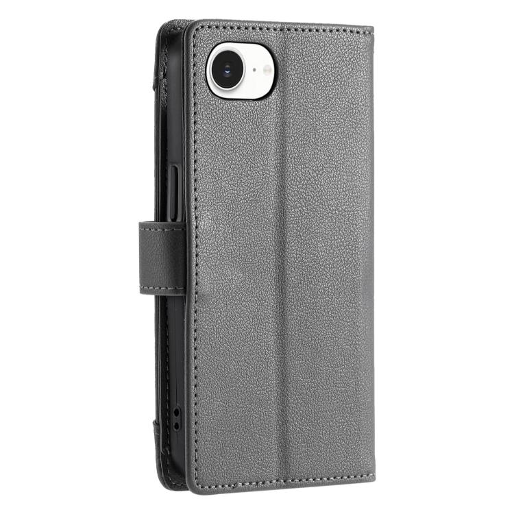 For iPhone SE 2022 / SE 2020 Litchi Texture Zipper Wallet Buckle Vegan Leather Phone Case with Wrist Strap