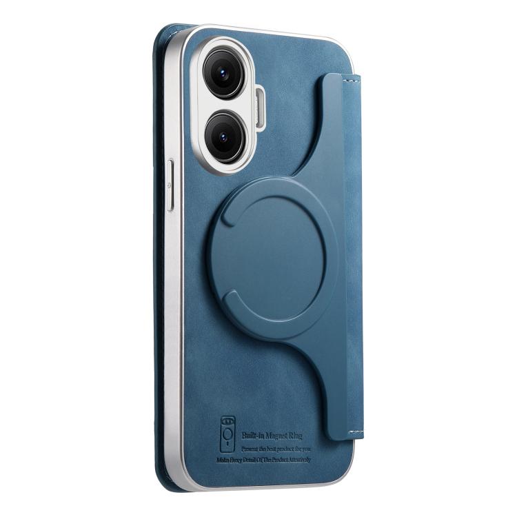 For Redmi Turbo 4 CaseNeo Precision Hole Silver-Edged Magnetic Zipper Wallet Cross-Grain Vegan Leather Phone Case