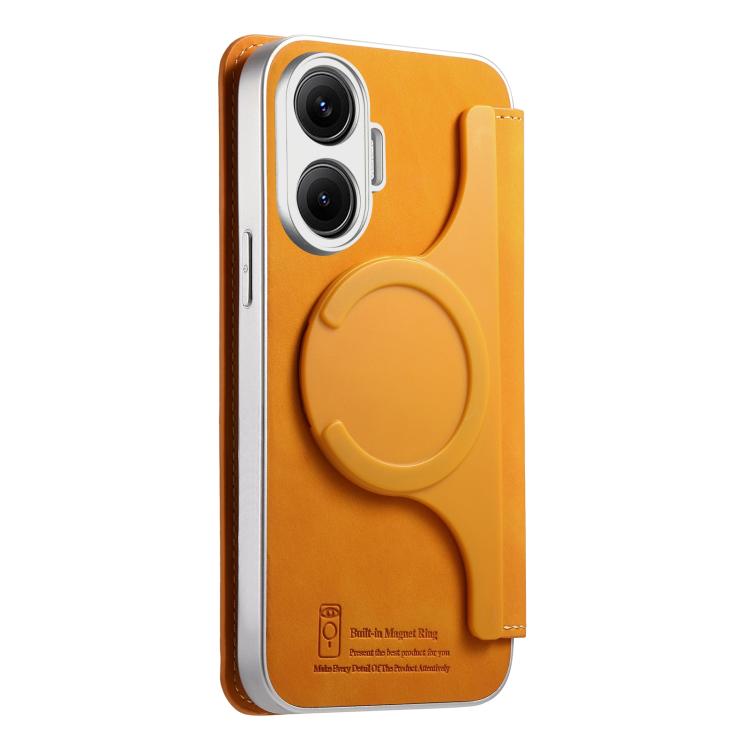 For Redmi Turbo 4 CaseNeo Precision Hole Silver-Edged Magnetic Zipper Wallet Cross-Grain Vegan Leather Phone Case