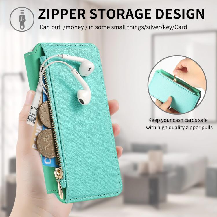 For Redmi Turbo 4 CaseNeo Precision Hole Silver-Edged Magnetic Zipper Wallet Cross-Grain Vegan Leather Phone Case