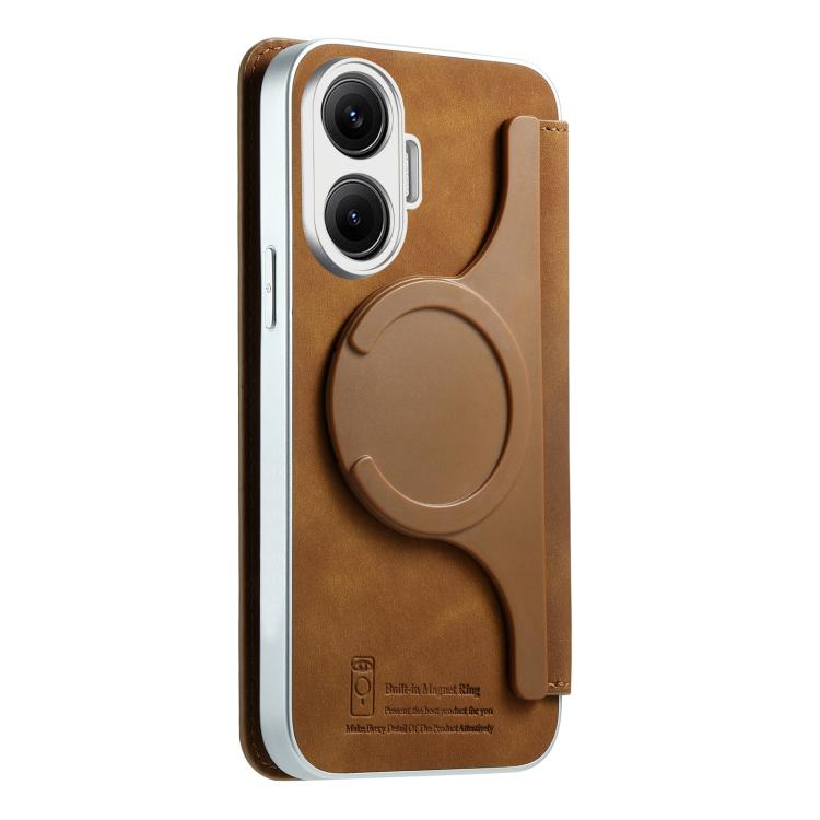 For Redmi Turbo 4 CaseNeo Precision Hole Silver-Edged Magnetic Zipper Wallet Cross-Grain Vegan Leather Phone Case