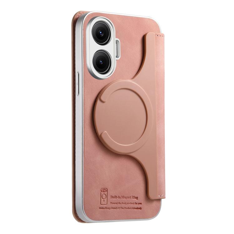 For Redmi Turbo 4 Pro CaseNeo Precision Hole Silver-Edged Magnetic Zipper Wallet Cross-Grain Vegan Leather Phone Case