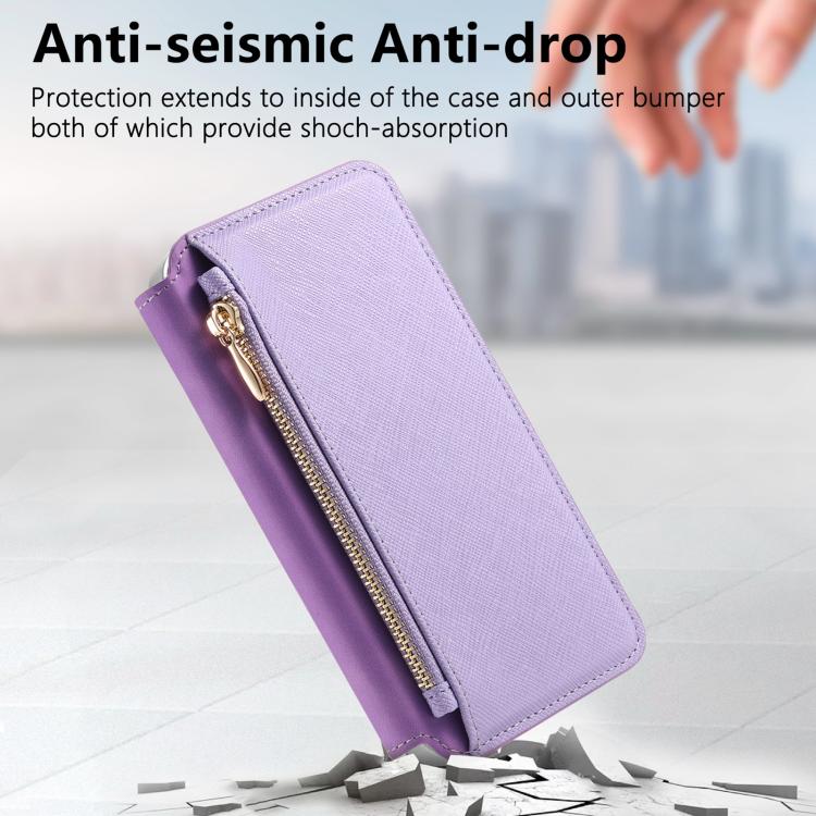For Redmi Turbo 4 Pro CaseNeo Precision Hole Silver-Edged Magnetic Zipper Wallet Cross-Grain Vegan Leather Phone Case