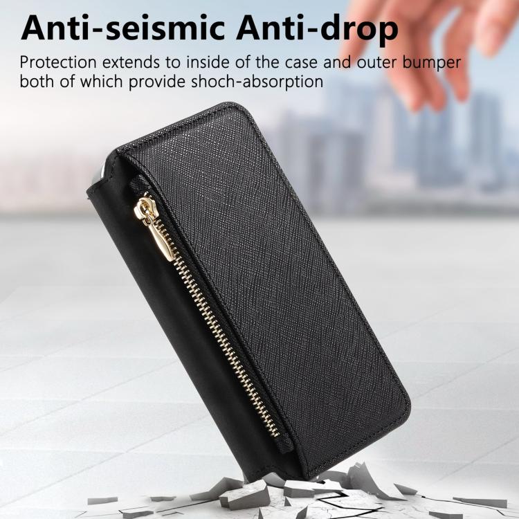For Redmi Turbo 4 Pro CaseNeo Precision Hole Silver-Edged Magnetic Zipper Wallet Cross-Grain Vegan Leather Phone Case