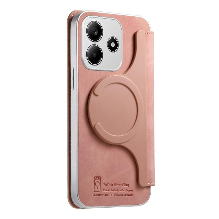 For Redmi Note 14 5G CaseNeo Precision Hole Silver-Edged Magnetic Zipper Wallet Cross-Grain Vegan Leather Phone Case