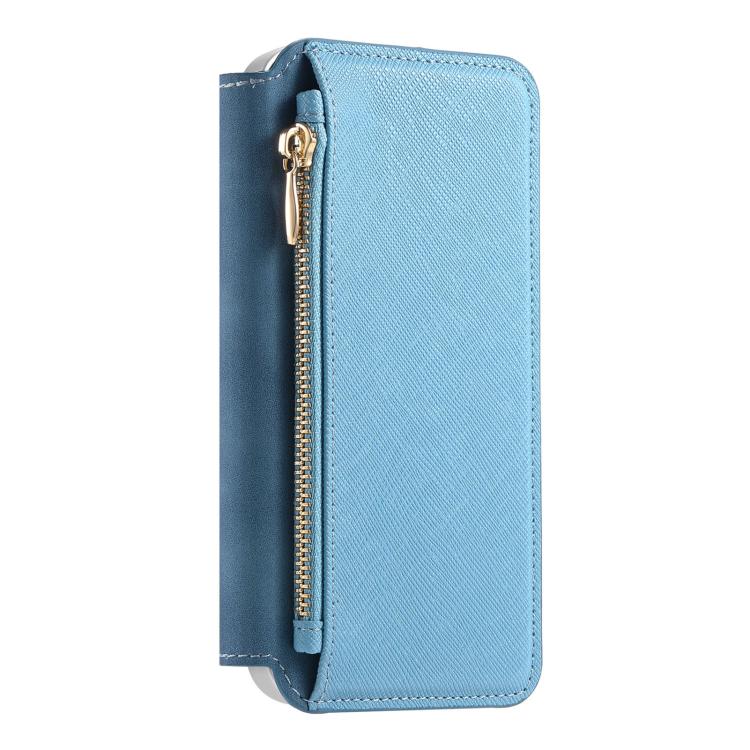 For Redmi Note 14 5G CaseNeo Precision Hole Silver-Edged Magnetic Zipper Wallet Cross-Grain Vegan Leather Phone Case