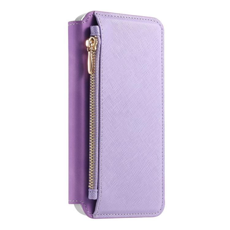 For Redmi Note 14 5G CaseNeo Precision Hole Silver-Edged Magnetic Zipper Wallet Cross-Grain Vegan Leather Phone Case