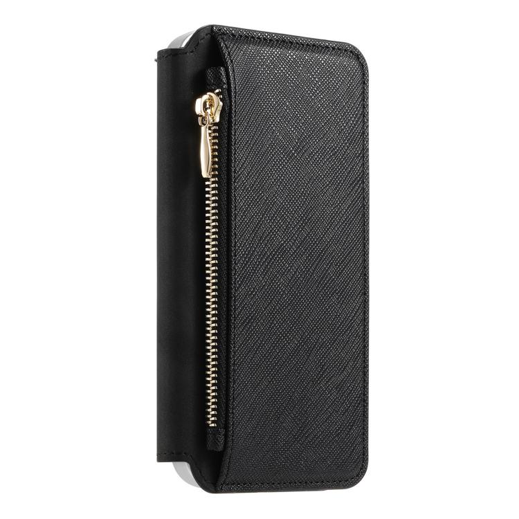 For Redmi Note 14 5G CaseNeo Precision Hole Silver-Edged Magnetic Zipper Wallet Cross-Grain Vegan Leather Phone Case
