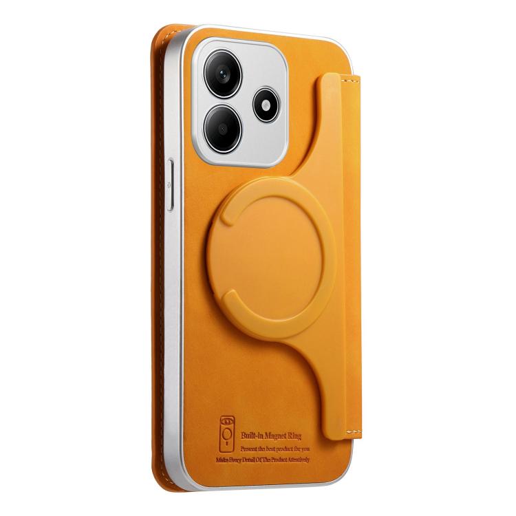 For Redmi Note 14 5G CaseNeo Precision Hole Silver-Edged Magnetic Zipper Wallet Cross-Grain Vegan Leather Phone Case