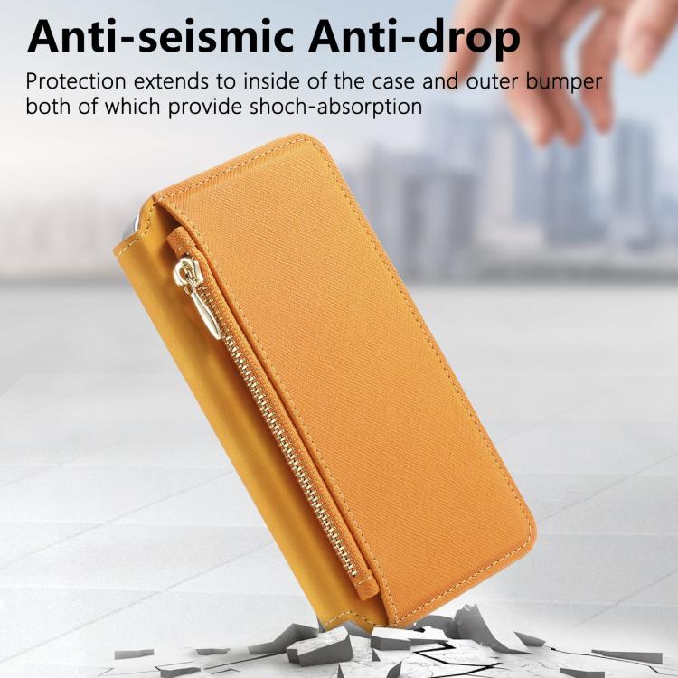For Redmi Note 14 5G CaseNeo Precision Hole Silver-Edged Magnetic Zipper Wallet Cross-Grain Vegan Leather Phone Case