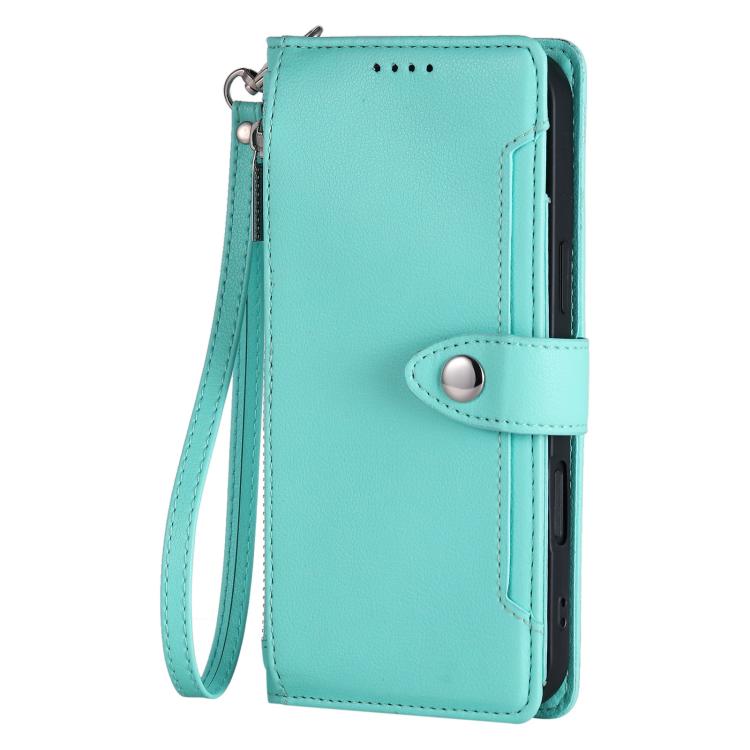 For Galaxy A25 5G Litchi Texture Zipper Wallet Buckle Vegan Leather Phone Case with Wrist Strap