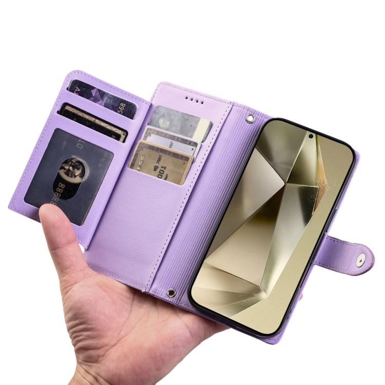 For Galaxy A17 5G Litchi Texture Zipper Wallet Buckle Vegan Leather Phone Case with Wrist Strap