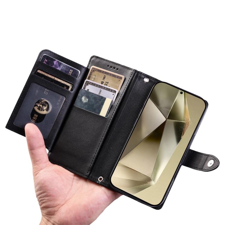 For Galaxy A35 5G Litchi Texture Zipper Wallet Buckle Vegan Leather Phone Case with Wrist Strap