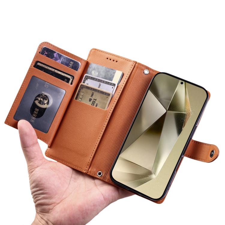 For Galaxy A36 5G Litchi Texture Zipper Wallet Buckle Vegan Leather Phone Case with Wrist Strap