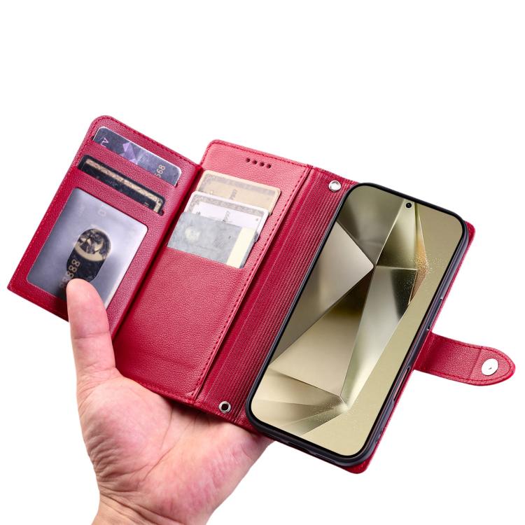 For Galaxy A36 5G Litchi Texture Zipper Wallet Buckle Vegan Leather Phone Case with Wrist Strap