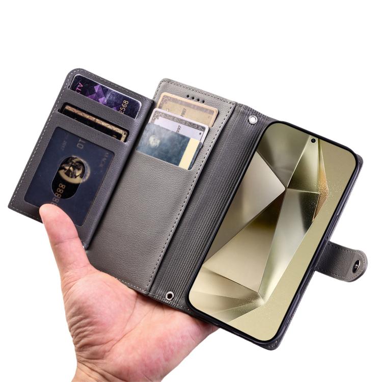 For Galaxy A54 5G Litchi Texture Zipper Wallet Buckle Vegan Leather Phone Case with Wrist Strap