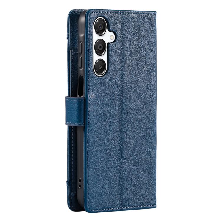 For Galaxy A55 5G Litchi Texture Zipper Wallet Buckle Vegan Leather Phone Case with Wrist Strap