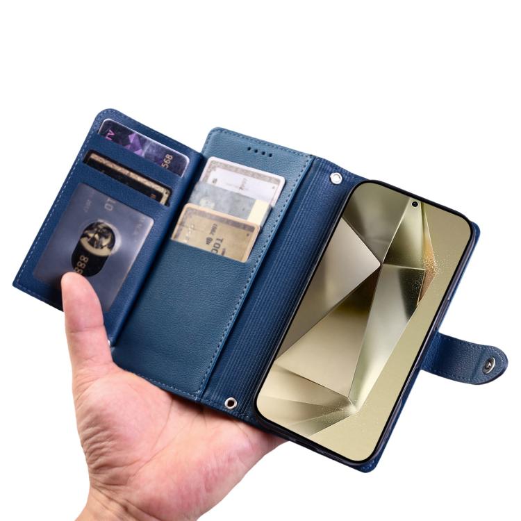 For Galaxy A55 5G Litchi Texture Zipper Wallet Buckle Vegan Leather Phone Case with Wrist Strap