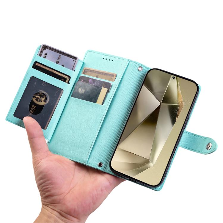 For Galaxy A57 5G Litchi Texture Zipper Wallet Buckle Vegan Leather Phone Case with Wrist Strap