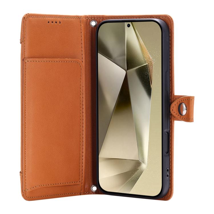For Galaxy A57 5G Litchi Texture Zipper Wallet Buckle Vegan Leather Phone Case with Wrist Strap