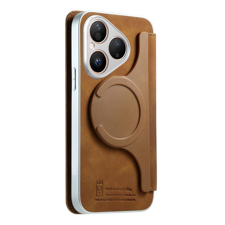 For Huawei Pura 8 5G CaseNeo Precision Hole Silver-Edged Magnetic Zipper Wallet Cross-Grain Vegan Leather Phone Case