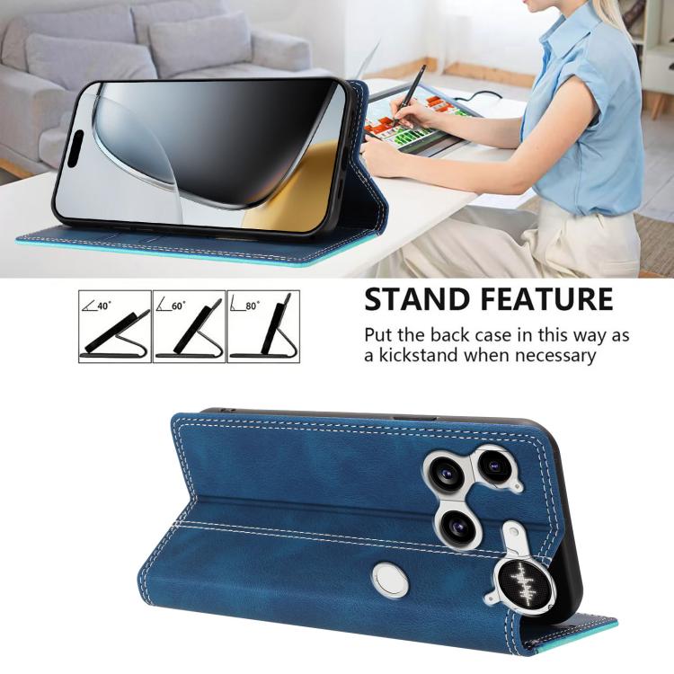 For Nothing Phone 3 Skin Feel Two-tone RFID Blocking Vegan Leather Phone Case