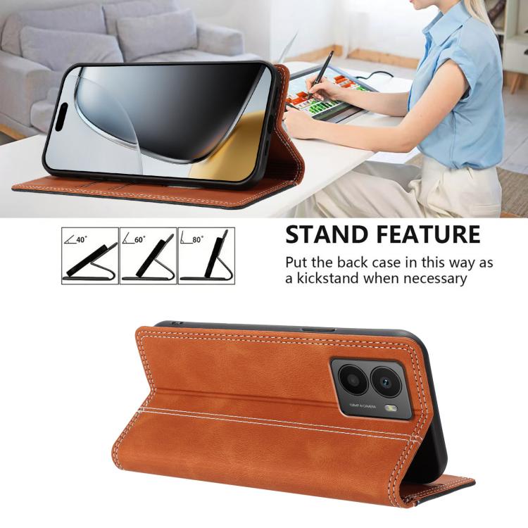For HMD Fusion Skin Feel Two-tone RFID Blocking Vegan Leather Phone Case