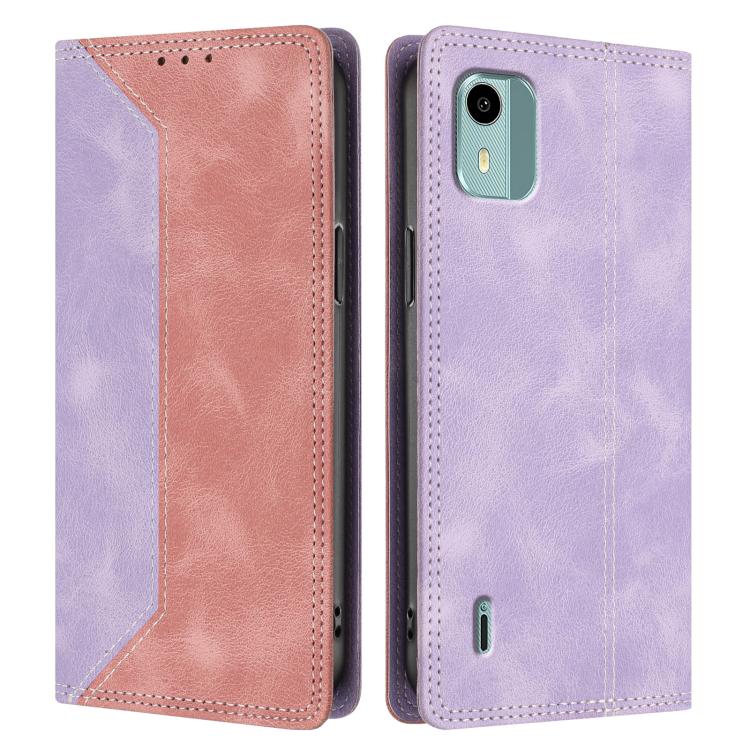 For Nokia C12 Skin Feel Two-tone RFID Blocking Vegan Leather Phone Case