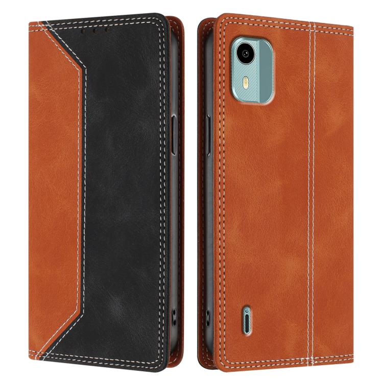 For Nokia C12 Skin Feel Two-tone RFID Blocking Vegan Leather Phone Case