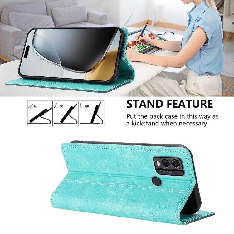 For Nokia C22 Skin Feel Two-tone RFID Blocking Vegan Leather Phone Case