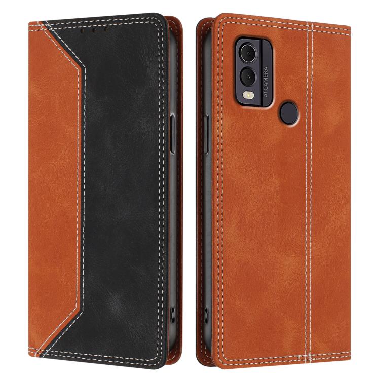 For Nokia C22 Skin Feel Two-tone RFID Blocking Vegan Leather Phone Case
